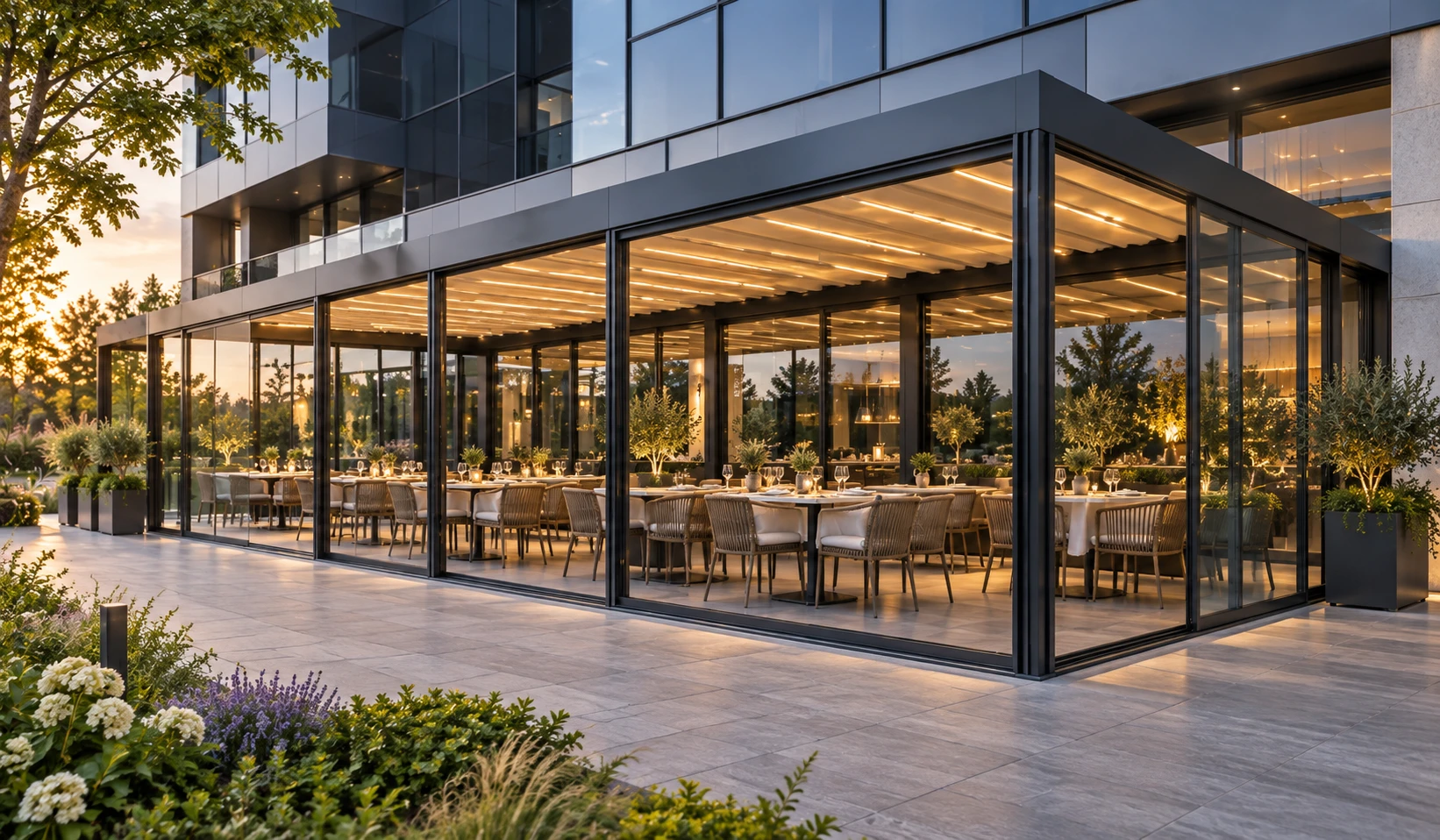 Przeszklony taras restauracyjny